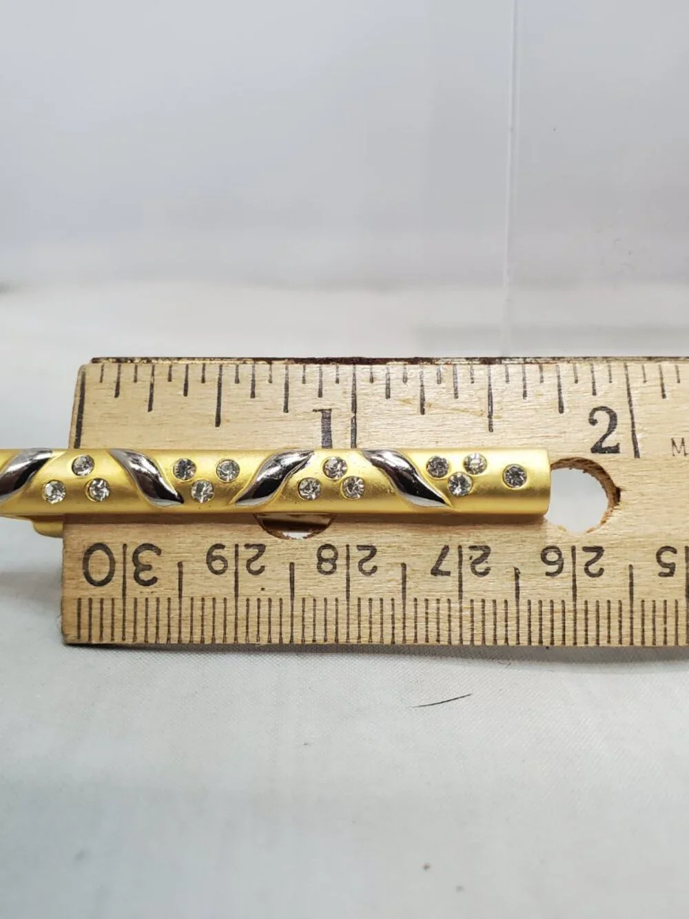 Vintage 14K Gold-Plated Brass with Rhinestones Tie Clip & Cufflinks 3 Pc Set